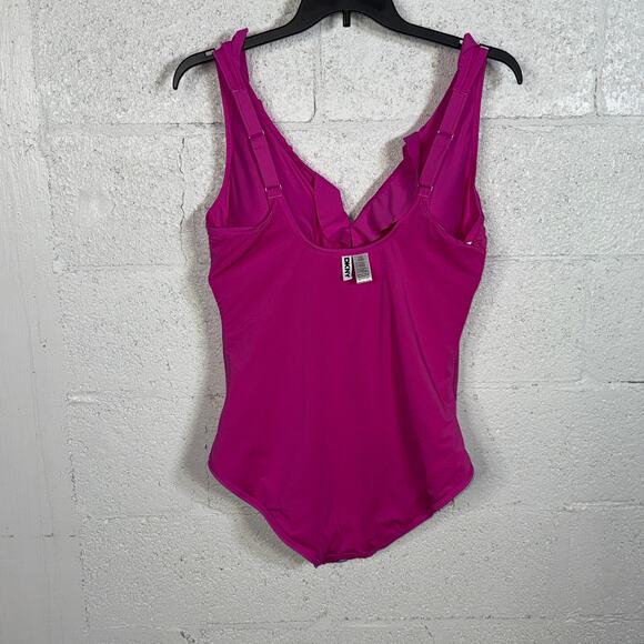 DKNY Ruffle Plunge Underwire Tummy Control One-Piece Swimsuit PINK XXL - Picture 11 of 12